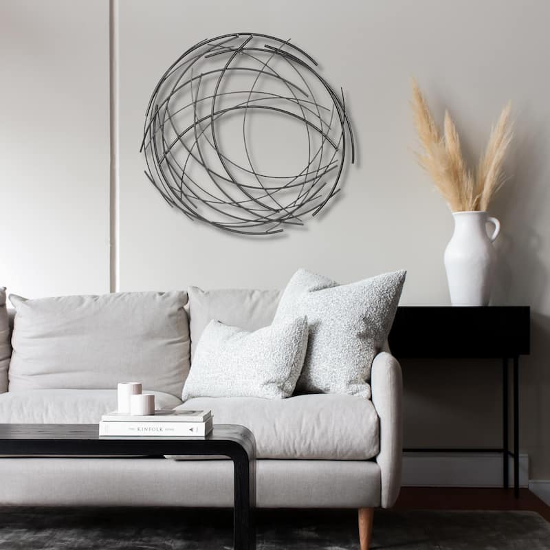 Denine Black Metal Abstract Round Wall Decor - W: 25.25" x D: 0.5" x H: 25"