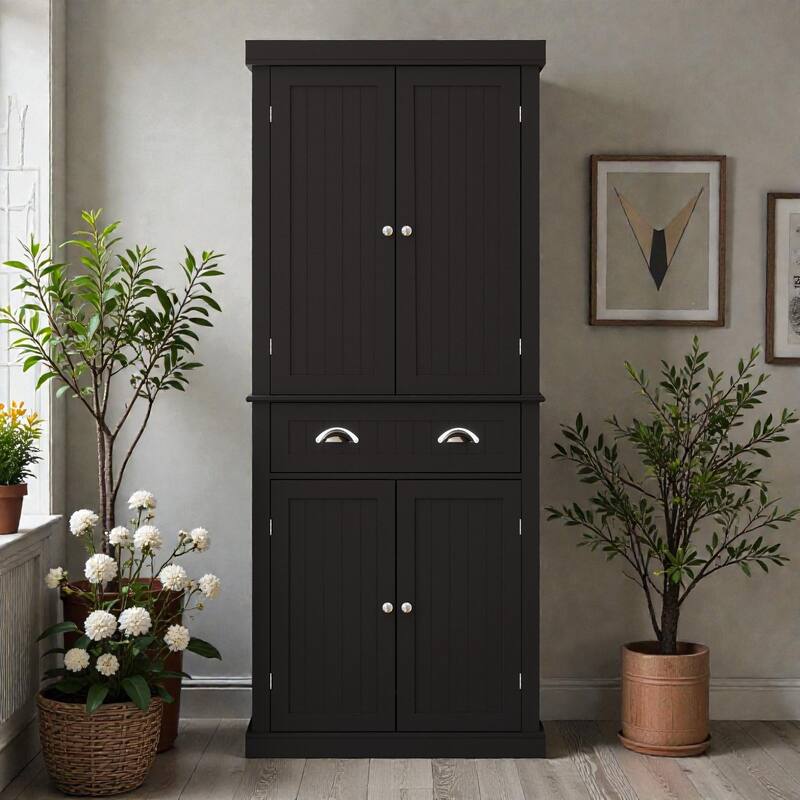 71 Inch Kitchen Pantry Storage Cabinet with 4 Doors and Drawer, Freestanding Cupboard with Adjustable Shelves