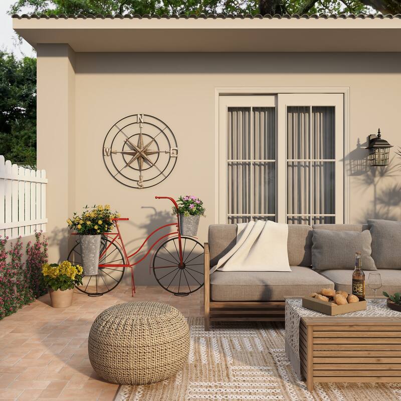 Gray Metal Indoor Outdoor Compass Home Wall Decor with Distressed Copper Like Finish