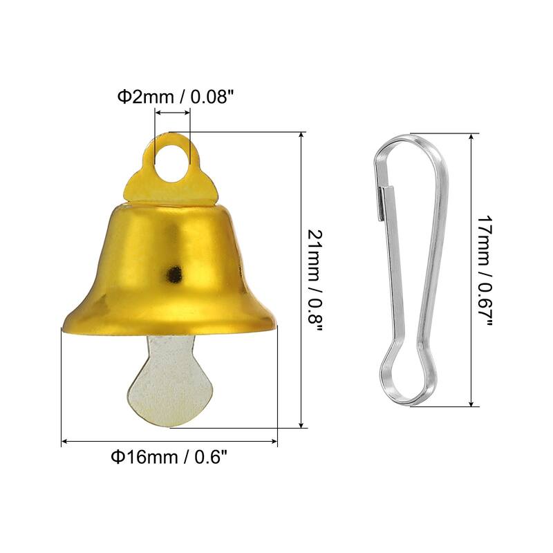 50Pcs Mini Jingle Bells 0.6" Metal Hanging Bells w 0.7" Spring Hooks - Yellow