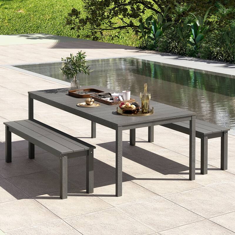 Gymax 55'' HDPE Outdoor Bench for 2-3 People Weatherproof Backless