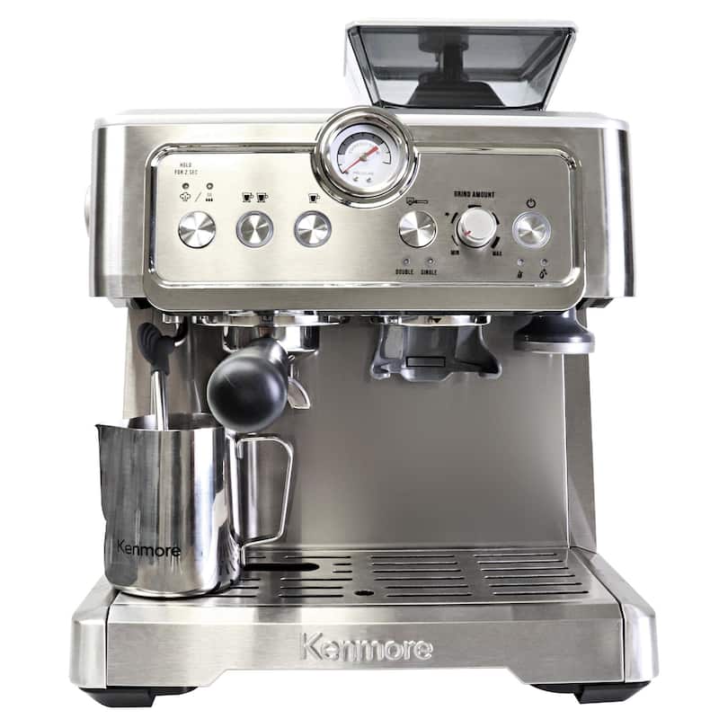 Kenmore Automatic Espresso Machine W/Grinder & Milk Frother, S/Steel - Silver