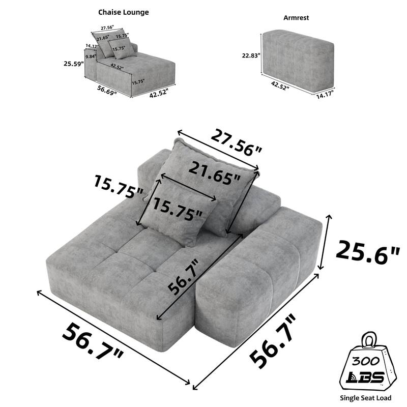 Modern Oversized Modular Sectional Sofa, Sparkling Chenille, DIY Combination, No Assembly