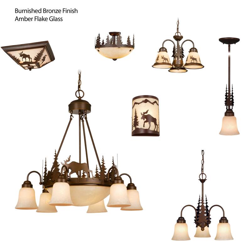 Yellowstone Bronze Rustic Moose Tree Square Outdoor Flush Mount Ceiling Light - 14-in W x 5.75-in H x 14-in D