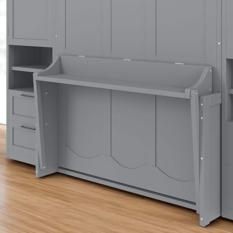 Full Murphy Bed with Built-In Wardrobe, Storage Drawers and Top Shelf, Folding Wall Bed System