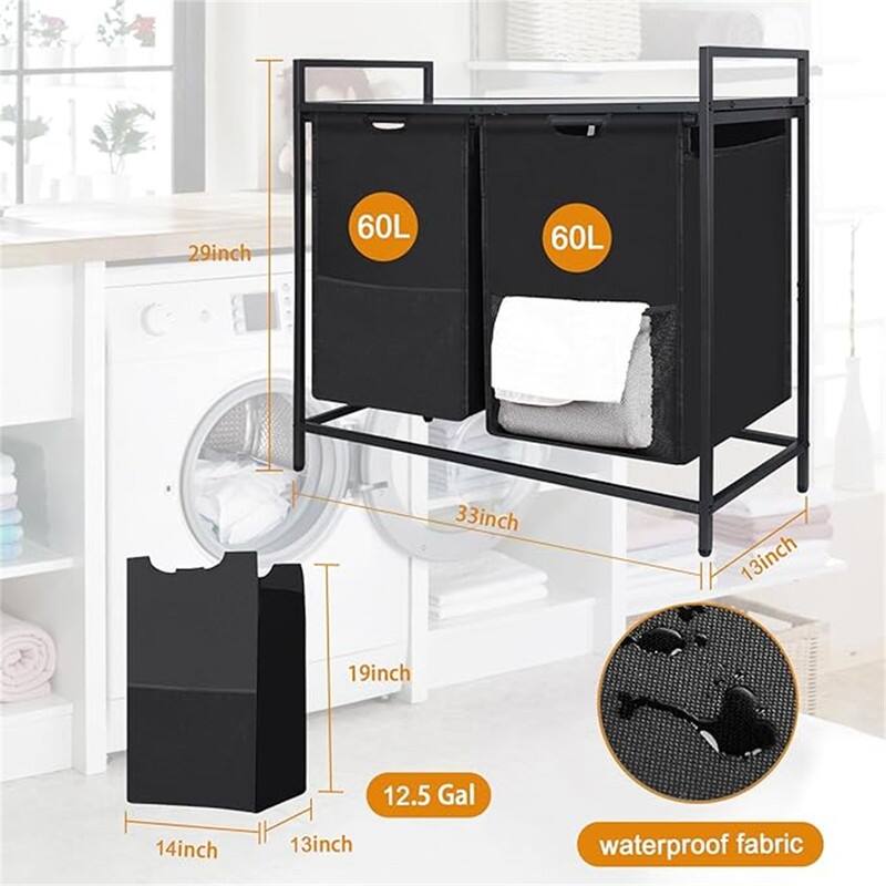 Laundry Hamper with Removable Large Bags, 16 Gal 120L Capacity - 33"L x 13"W x 29"H