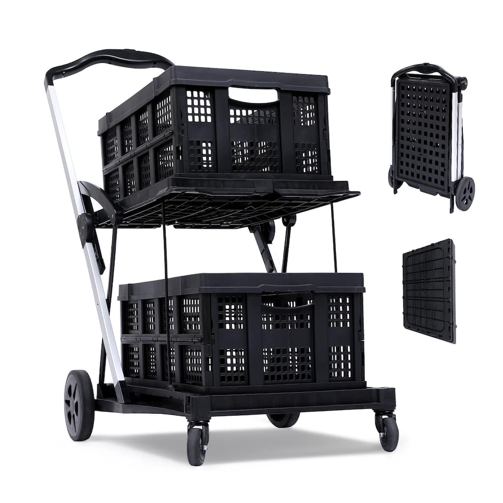 Multi-use Functional Collapsible Carts, Mobile Folding Trolley, Shopping cart with Storage Crate