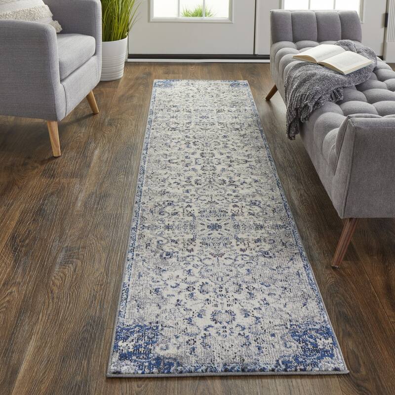 Xixuj Power Loomed Distressed Floral Stain Resistant Area Rug By HomeRoots - 10' Runner