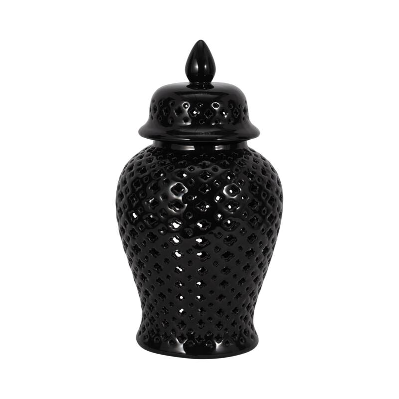 Modern Decorative Jar with Glossy Ceramic and Pierced Cutout Desig