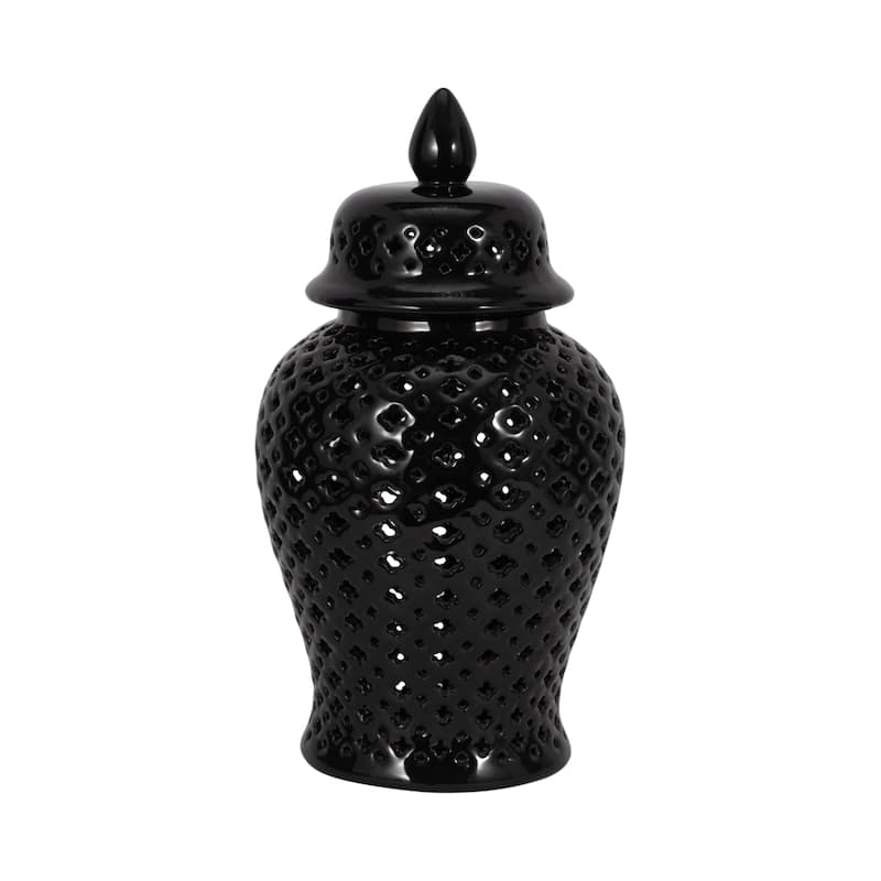 Sagebrook Home Neutral Modern Ceramic Cut Out Temple Jar with Lid
