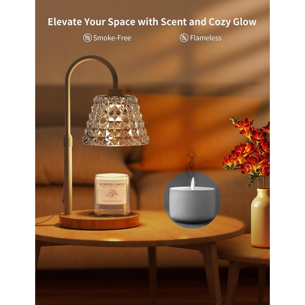 EROMMY Candle Warmer Lamp – Dual Halogen Bulbs, Timer, Dimmable & Height-Adjustable Wax Melter