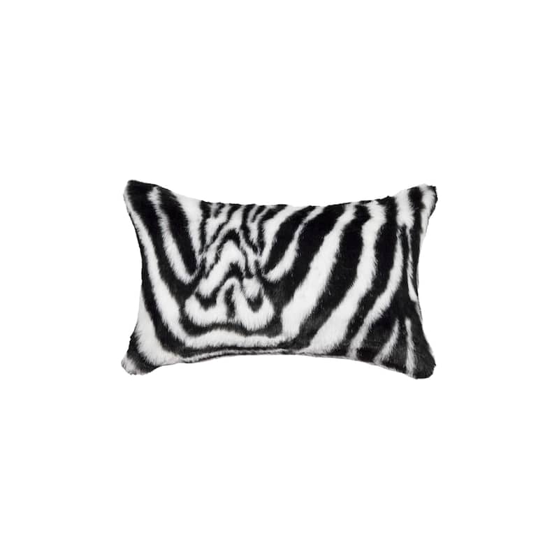 HomeRoots Set of Two 12" X 20" Black and White Faux Fur Throw Pillow