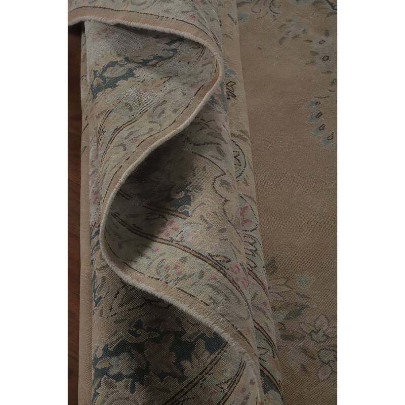 Hand Knotted Oriental 100% Wool Carpet Traditional Floral Beige & Ivories Kerman Area Rug - 14' 1'' X 10' 1''