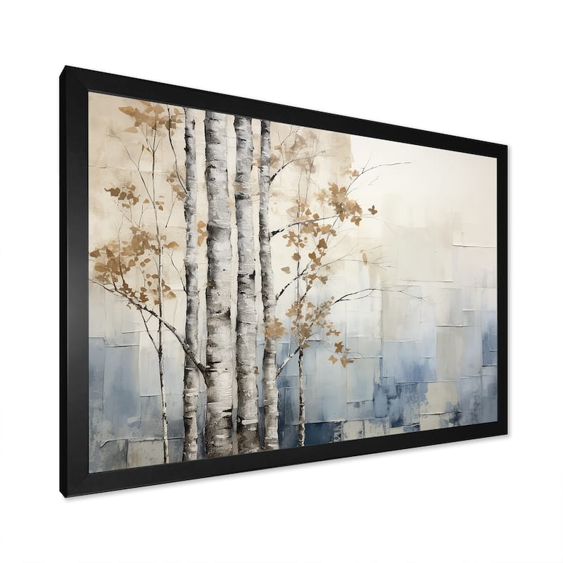 Designart "Blue And White Forest Winter Harmony" Forest Framed Wall Art Living Room