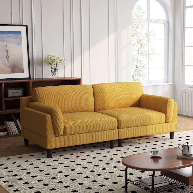 90" Oversized Corduroy Living Room Sofa With Reversible Cushions - Orange
