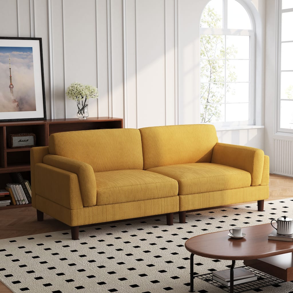 90" Oversized Corduroy Living Room Sofa With Reversible Cushions