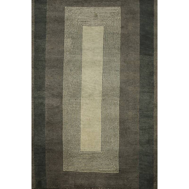 Hand Knotted Oriental 100% Wool Carpet Modern Geometric Greys & Charcoal Gabbeh Area Rug - 6' 7'' X 5' 1''
