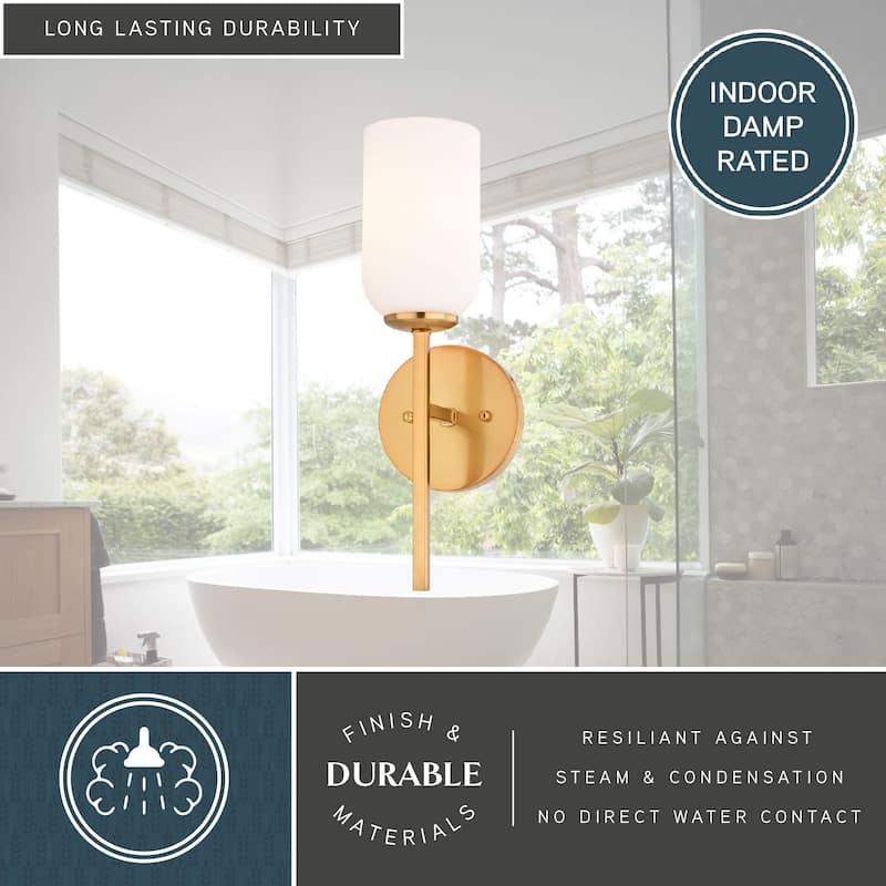 Shelby Gold Brass Transitional Bathroom Vanity Light Fixture White Glass