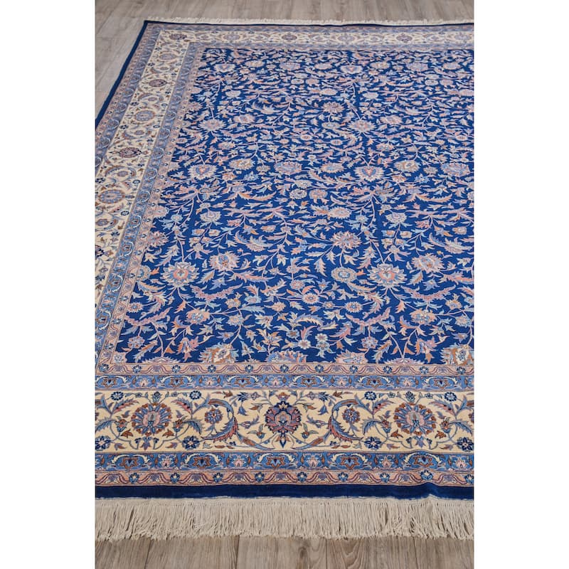 EXQUISITE RUGS ONE-OF-A-KIND Super Fine Kashan Hand Knotted Navy/Beige Rug - 9'3"x12'3"