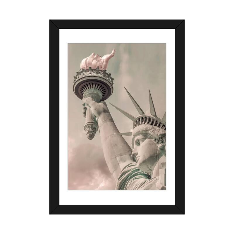iCanvas "New York City Statue Of Liberty Urban Vintage Style" by Melanie Viola PFA - Black - 32x24x1