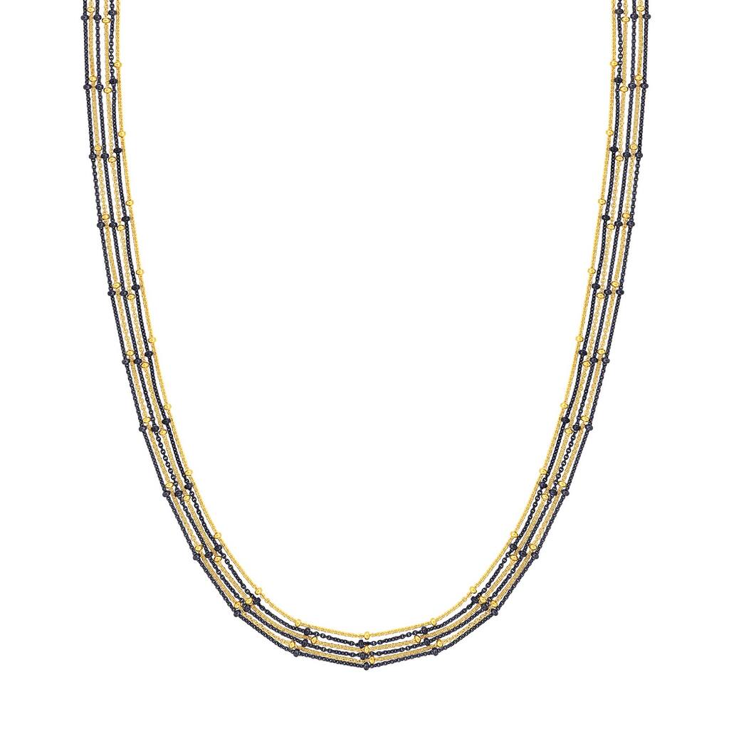 Curata 925 Sterling Silver 18" Black and Yellow 6 Strand Adjustable Saturn Chain Necklace