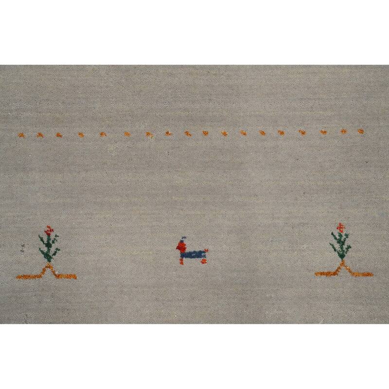 Hand Knotted Oriental 100% Wool Carpet Tribal Animal Pictorial Greys & Charcoal Gabbeh Area Rug - 3' 0'' X 2' 0''
