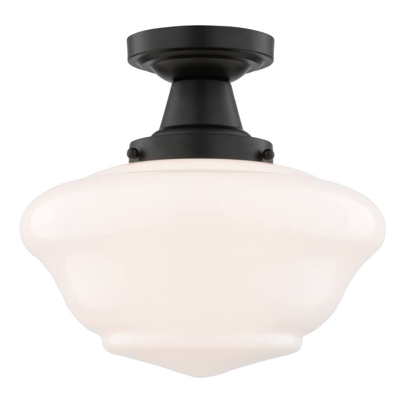 VAXCEL Eastgate 1-Light Schoolhouse Semi Flush Mount Ceiling Lighting Fixture, White Frosted Opal Glass Shade