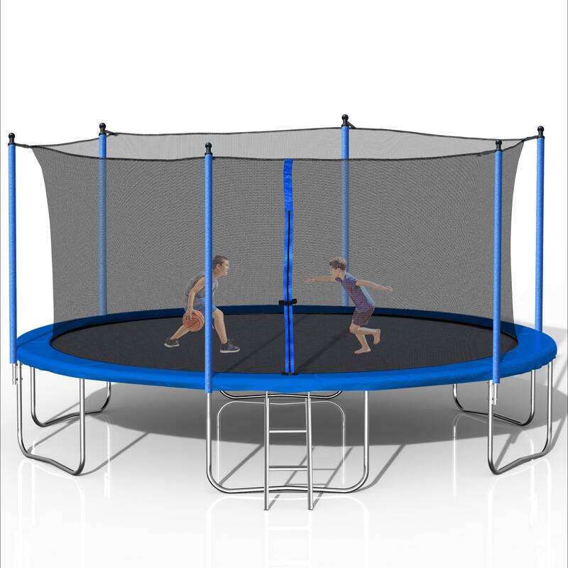14FT Heavy Duty Trampoline with Safety Enclosure Net and Ladder for Kids and Adults - Blue
