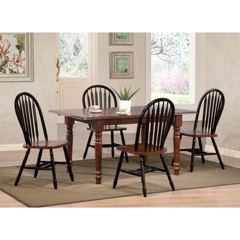 Extendable Dining Set - 60" Rectangular Wood Table & 4 Chairs - Retro Arrowback Design