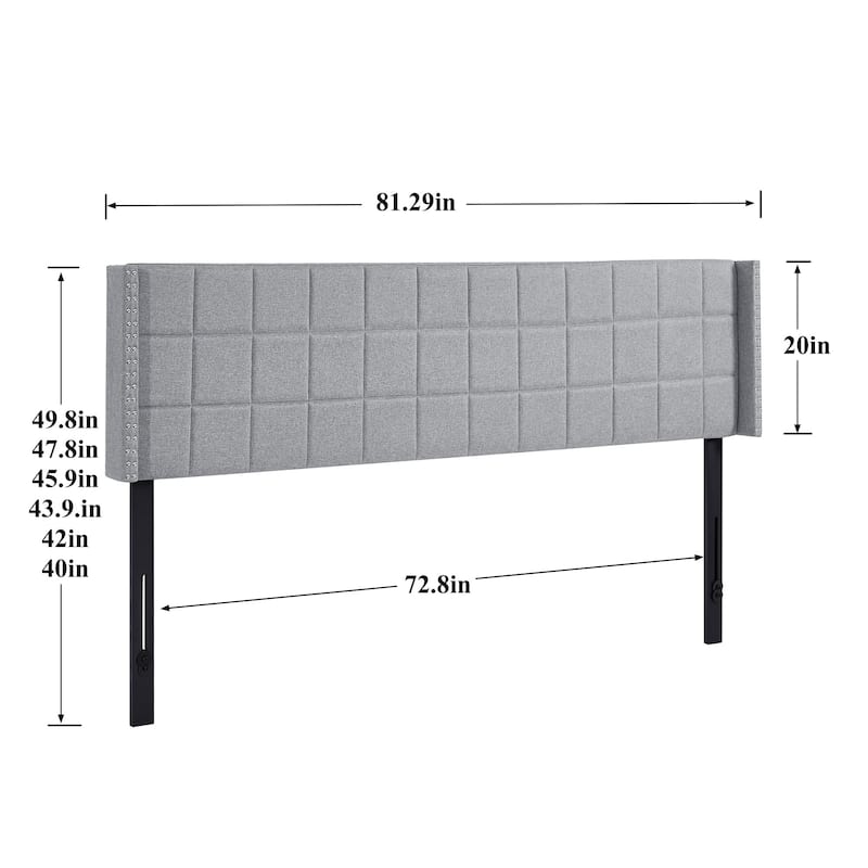 Javlergo Queen/King Size Adjustable Upholstered Headboard, Modern Wingback Headboard with Double Nailhead Trimming