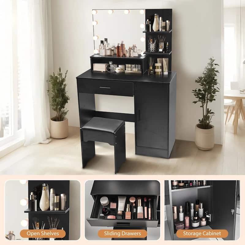 Versatile Vanity Desk with Mirror and Lights, Ideal for Makeup and Storage