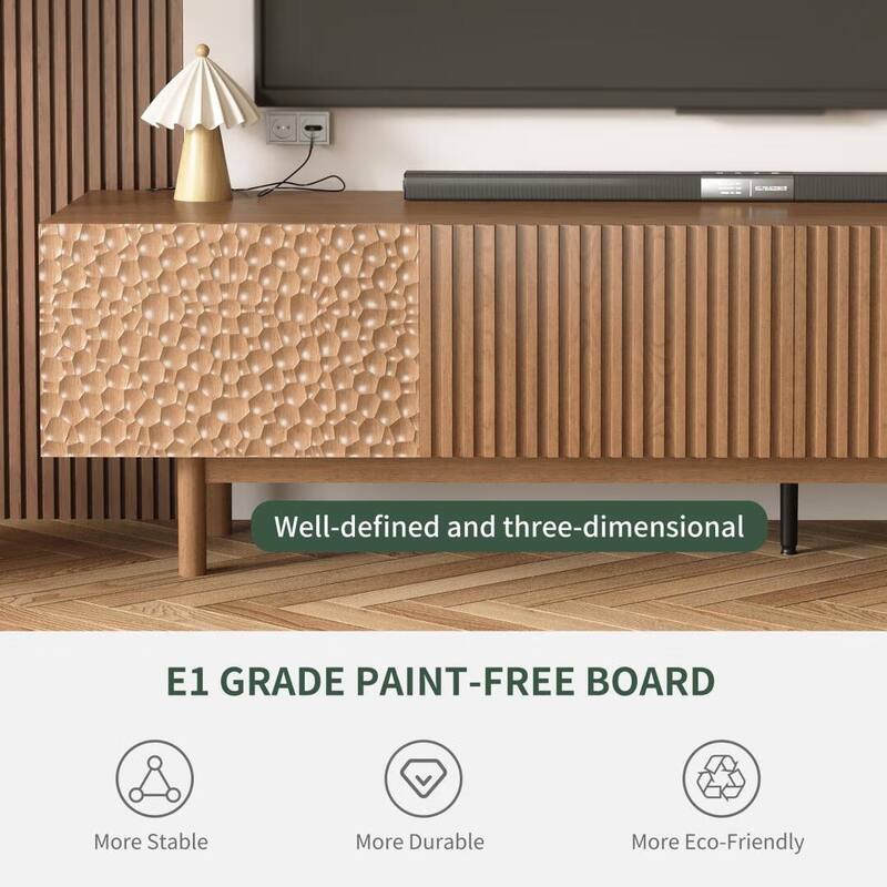 86.6'' Modern Wood TV Stand with Textured Doors & Storage, Media Console for Living Room & Bedroom, Fits TVs up to 90''