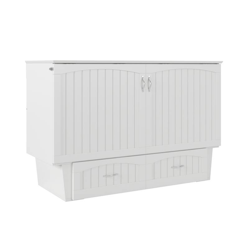 Sydney Queen Murphy Bed Chest with 6" Mattress, Storage Drawer & Built-In Charger in White