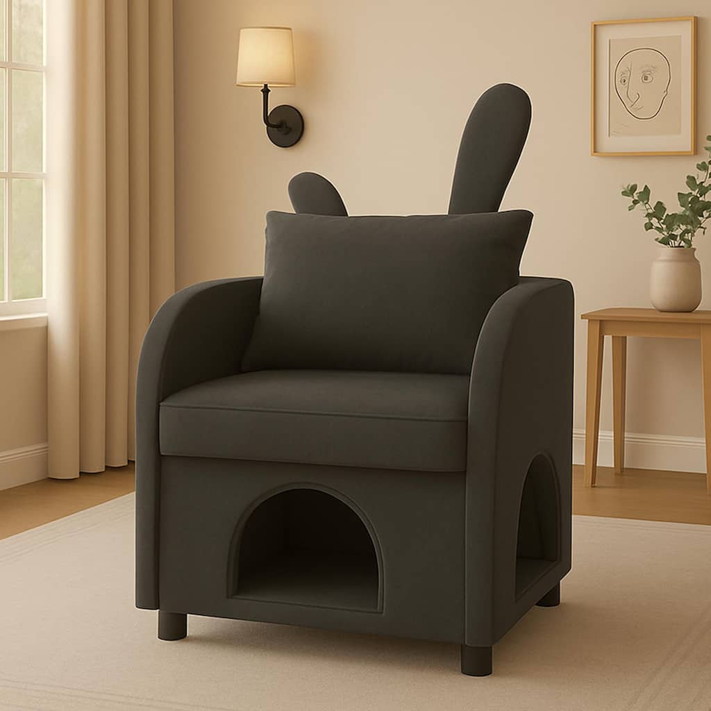 Gray Bunny-Ear Pet-Friendly Armchair with Hideaway, Scratch-Resistant Fabric, Triple-Entry, Compact Design