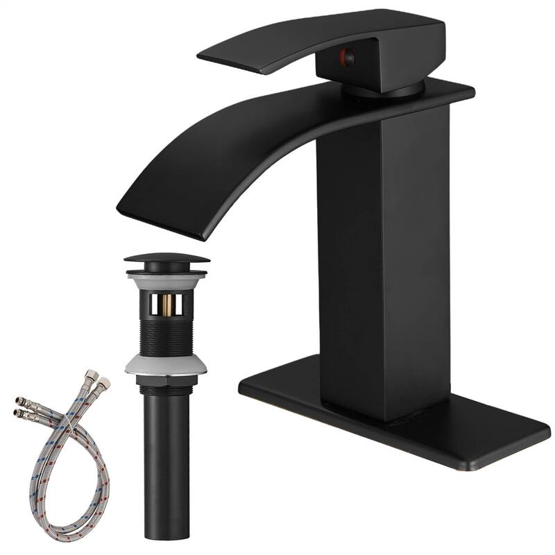 Waterfall Bathroom Faucet With Drain Assembly Single Handle Bathroom Sink Faucets 1 Hole Vanity Basin Modern Tap With Deck Plate