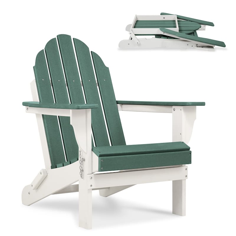 Aoodor HDPE Folding Adirondack Chair - 21.6"W x 32.3"D x 37"H - Green