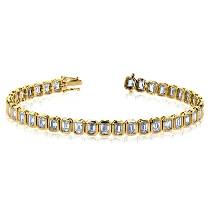 Kobelli 8.5+ Carats Lab Grown Diamond Solid 14k Gold North-South Emerald-cut Tennis Eternity Belle Bracelet - Yellow