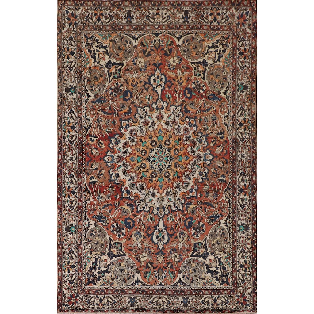 Floral Bakhtiari Persian Vintage Rug Hand-Knotted Wool Carpet - 6'11"x 10'5"