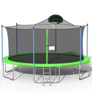 16FT Outdoor Trampoline with Basketball Hoops and Safety Fence