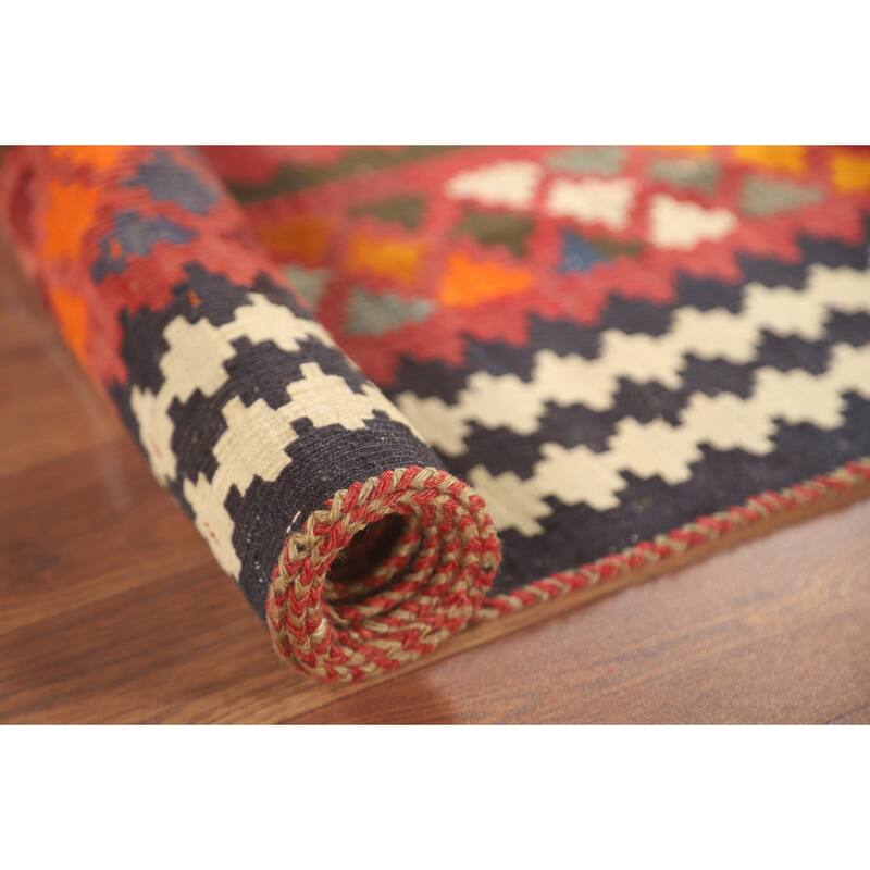 Kilim Qashqai Persian Vintage Rug Flatweave Orange Wool Carpet - 5'4" x 7'11"