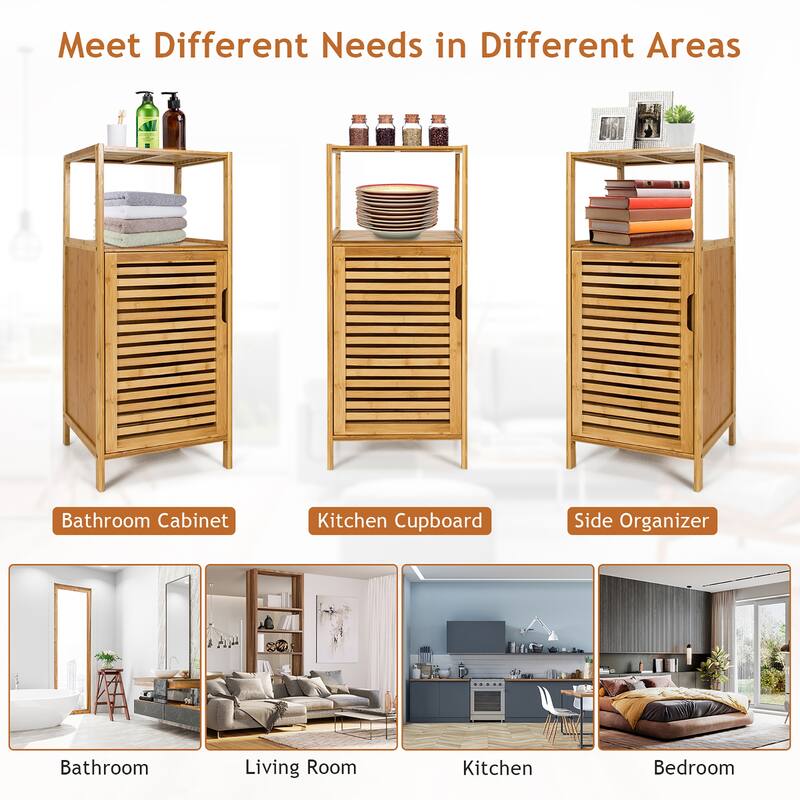 Costway Bamboo Bathroom Storage Floor Cabinet w/Door and Shelf Corner