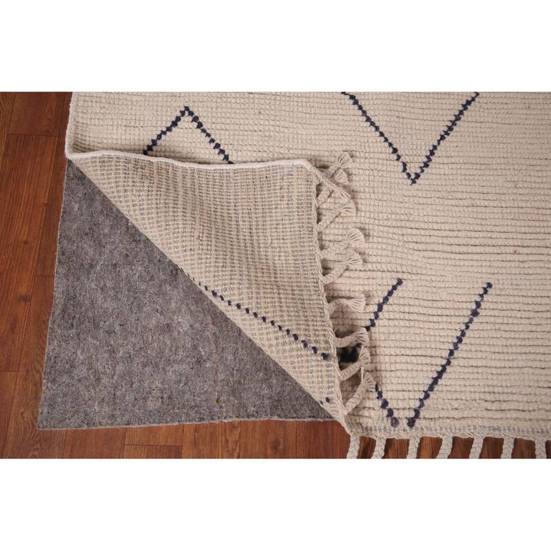 Geometric Ivory Moroccan Area Rug Hand-Knotted Wool Carpet - 5'7"x 9'5"