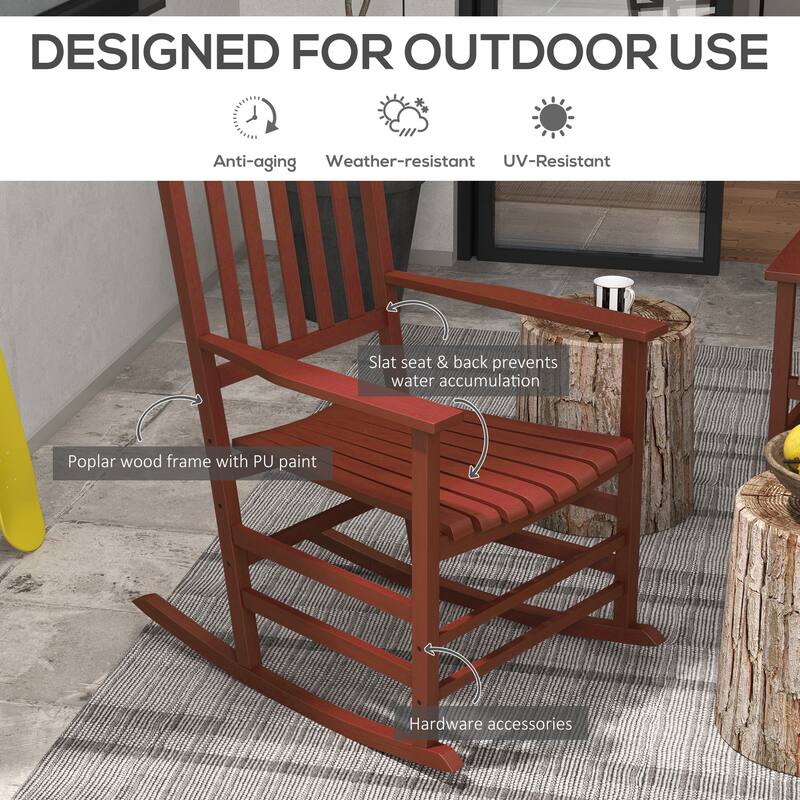 Outsunny 2 PCs Wooden Rocking Chair Set, Outdoor Rocker Chairs with Curved Armrests, High Back