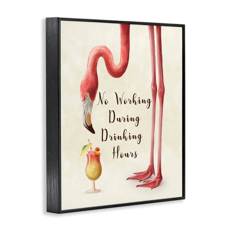 Stupell No Working During Drinking Hours Phrase Tropical Flamingo Framed Giclee Texturized Art by Ziwei Li