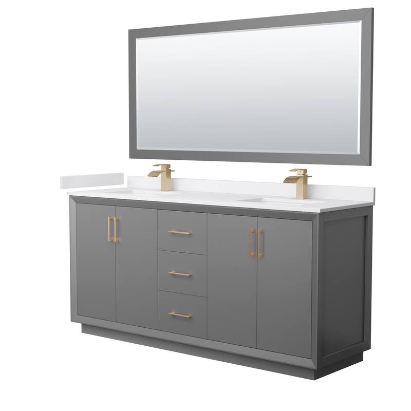 Strada 72-Inch Double Vanity Set, Cultured Marble Top, 70-Inch Mirror
