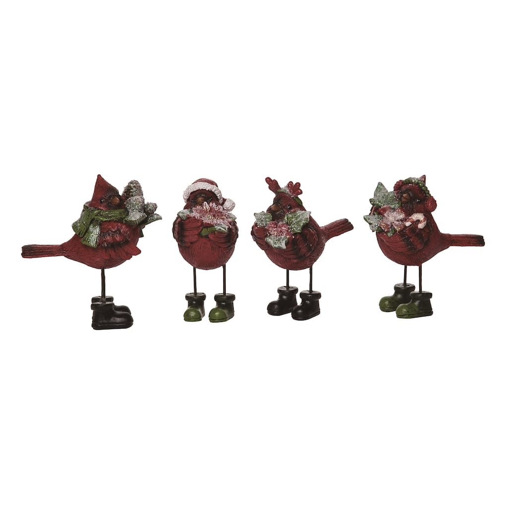 Transpac Resin Dressy Cardinal Figurine Set of 4 Christmas Home Decorations