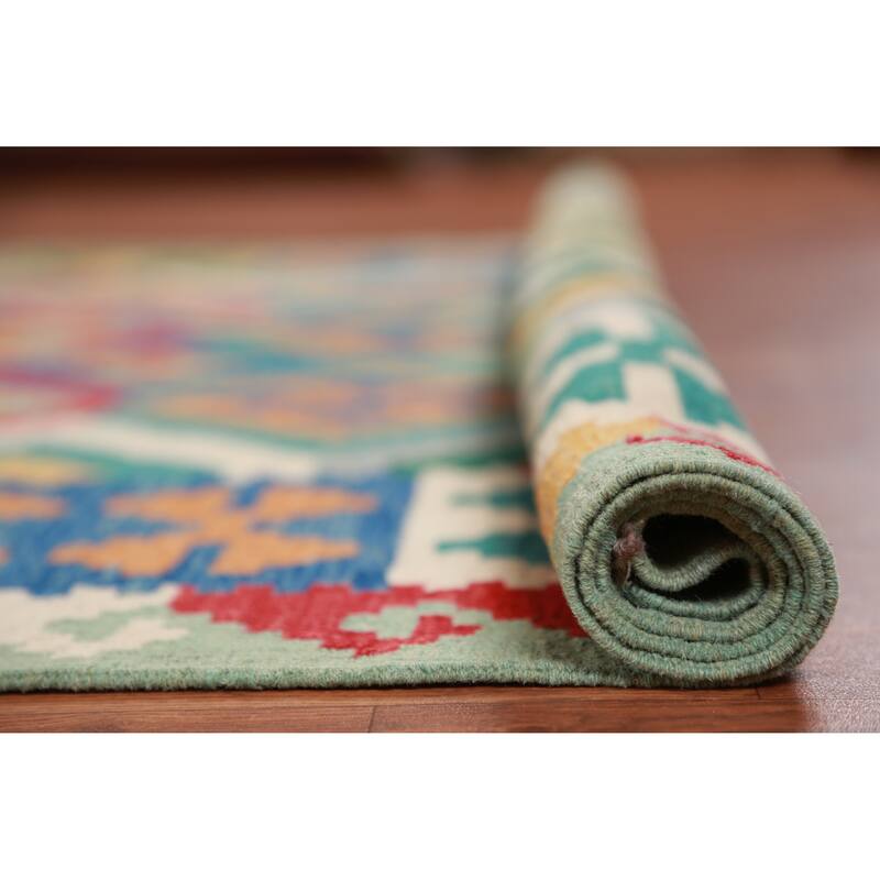 Hand Woven Oriental 100% Wool Carpet Southwestern Geometric Multi-Colored Kilim Area Rug - 8' 4'' X 5' 8''