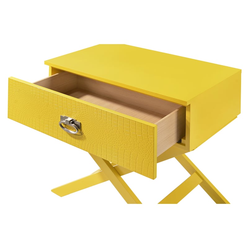 Yellow Nightstand with Croc Textured Drawer Front, 25x27x16 Bright Modern Bedside Table with Storage Drawer