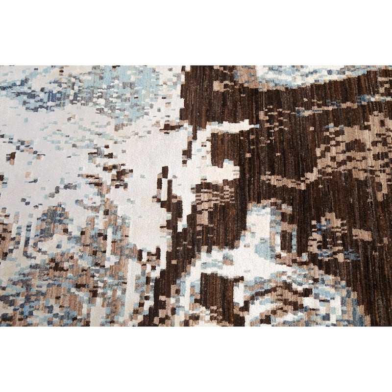 Wool/ Silk Vegetable Dye Modern Oriental Abstract Runner Rug Handmade - 2'7" x 9'11"