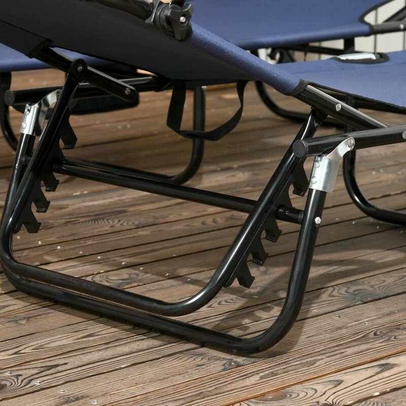 Outsunny Folding Chaise Lounge Pool Chairs, Set of 2 Outdoor Sun Tanning Chairs with Sunshade Face Guard